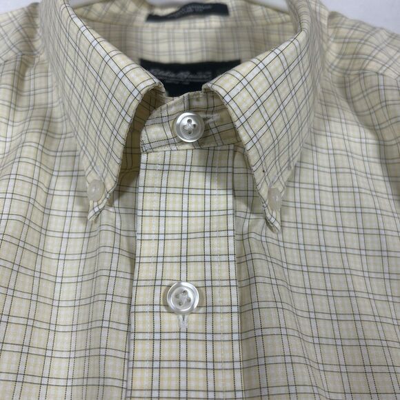 Eddie Bauer Button Down Shirt XL Tall Yellow Plaid Long Sleeve Relaxed Fit XLT - Picture 2 of 9